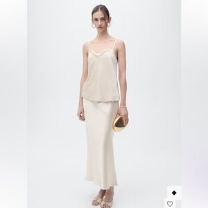 Mango SET Cream Pearl Satin Skirt and Top